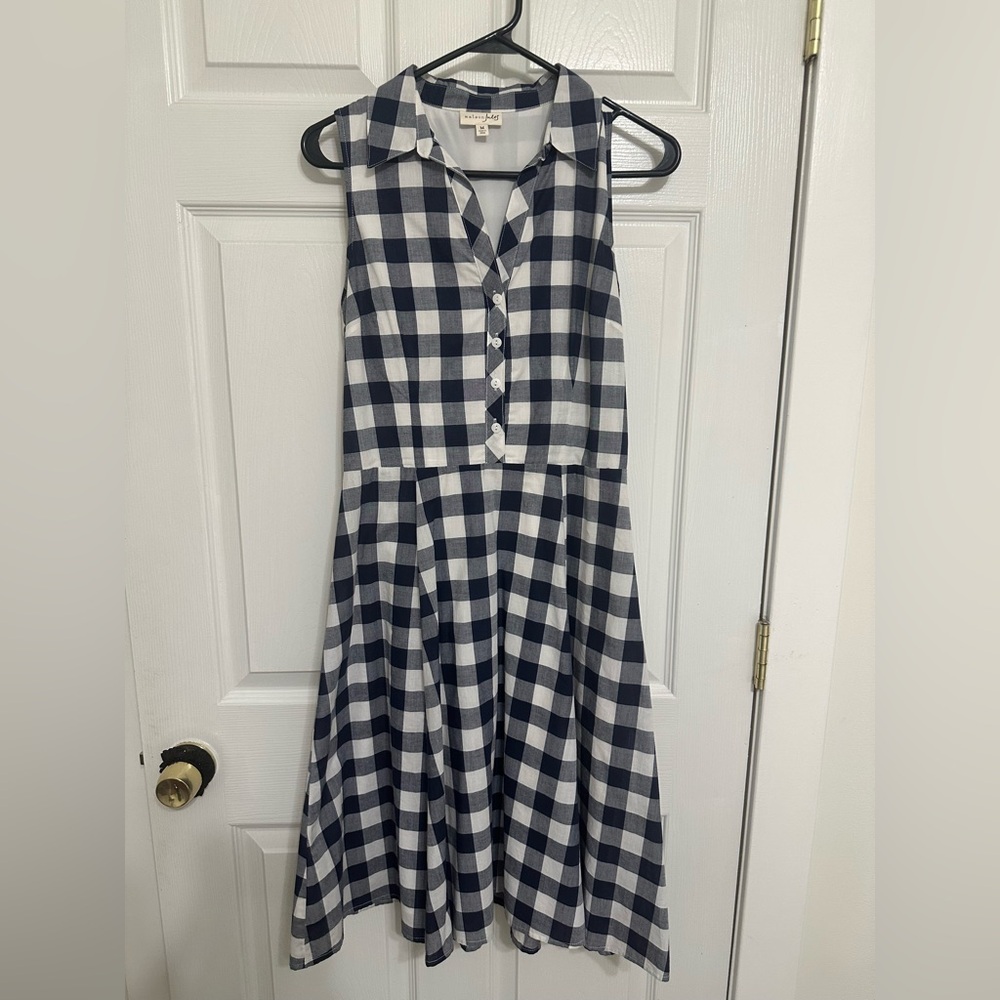 Maison Jules Dress in Navy and White Plaid